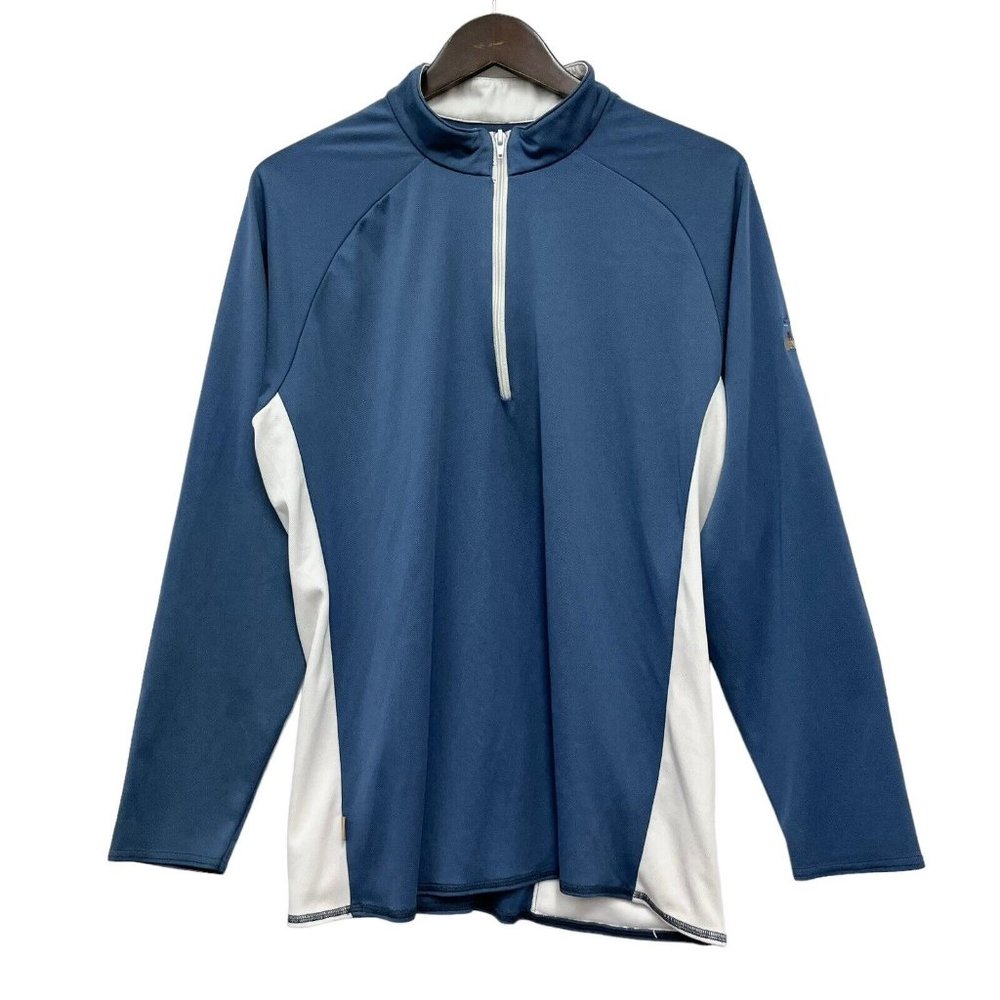 Iliac Golf Men's 1/4 Zip Pullover Shirt Blue & White Long Sleeve‎ USA Size Large